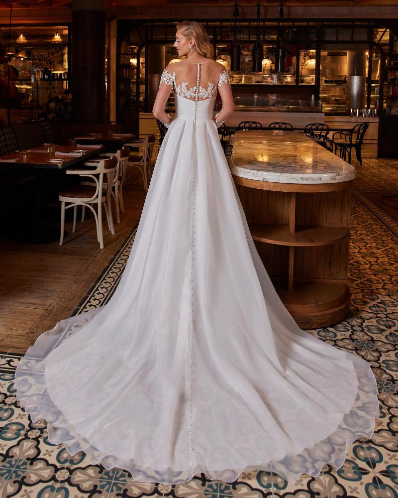 La22243 a line organza wedding dress with sleeves or strapless neckline2